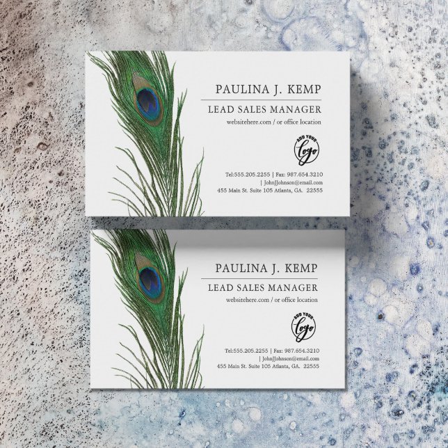 Cartão De Visita Peacock Feather | Tema Elegante (Criador carregado)
