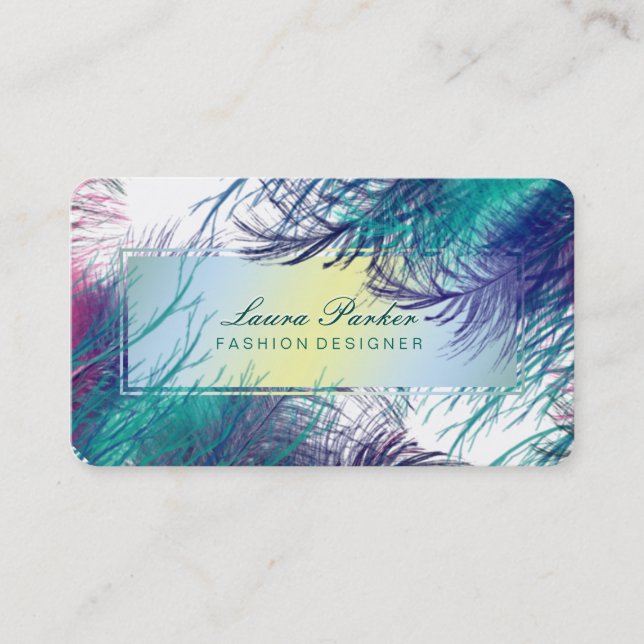 Cartão De Visita Peacock Makeup Artist Hair Stylist Blue Feather (Frente)