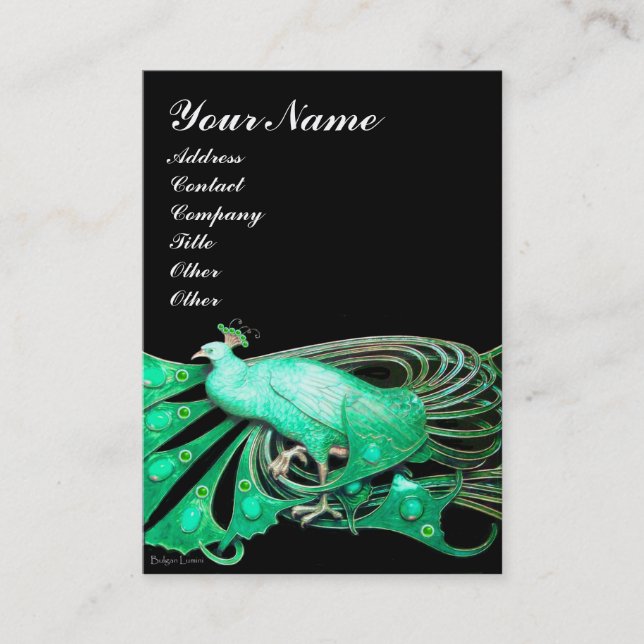 Cartão De Visita PEACOCK verde preto (Frente)