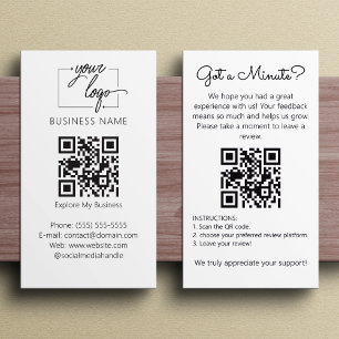 Cartão De Visita Pedido de Avaliação Minimalista com QR Code Chic B
