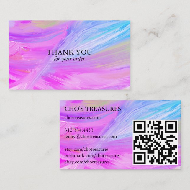 Cartão De Visita PEDIDO OBRIGADO A TI O Blue Roxo Mínimo Texturizad (Frente/Verso)