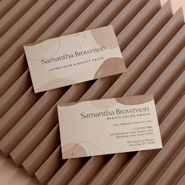 Cartão De Visita Pedra Geométrica do Bordo Neutro Castanho (Brown Neutral Beige Blush Geometric Stone Business Card)