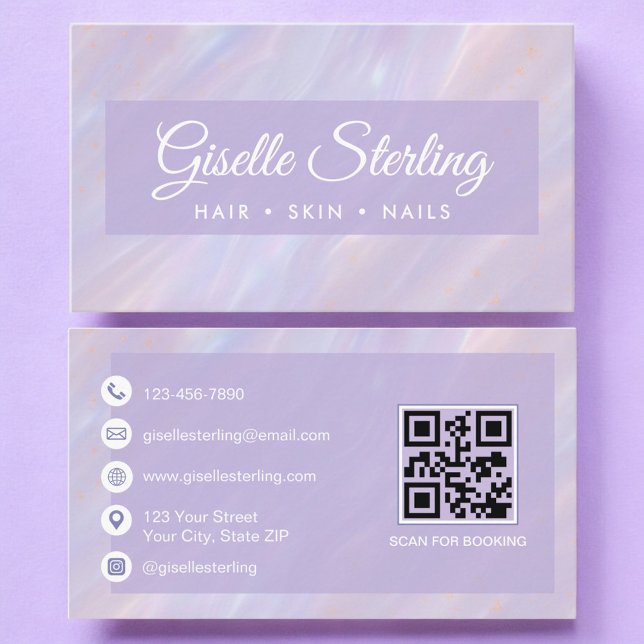 Cartão De Visita Pedra Holográfica do Código QR Opal do Pastel Irid (Criador carregado)