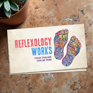 Cartão De Visita Pegadas de Reflexologia Coloridas florescem orname