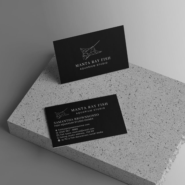 Cartão De Visita Peixe-Aquário Negro Manta Ray (Black Aquarium Fish Manta Ray Business Card)