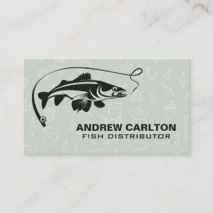 Cartão De Visita Peixe na Linha Padrão de Tema de Pescador