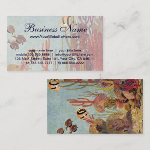 Cartão De Visita Peixes Angélicos em Coral, Peixes Tropicais Vintag