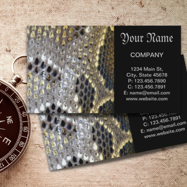 Cartão De Visita pele de cobra de impressão animal escura neutra (neutral brown beige animal print snake skin business card)