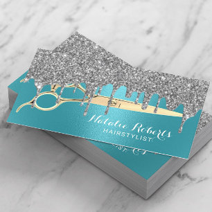 Cartão De Visita Pêlos Stylist Turquoise Silver Drives Beauty Salo