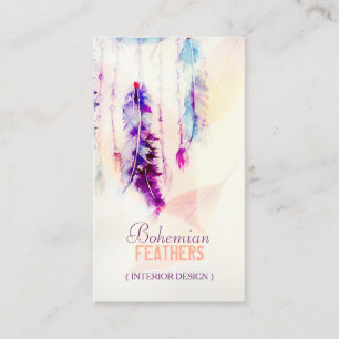 Cartão De Visita Penas de Dreamcatcher da aguarela de Boho