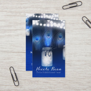 Cartão De Visita Penas de Peacock, Mason Jar & String Lights Russo