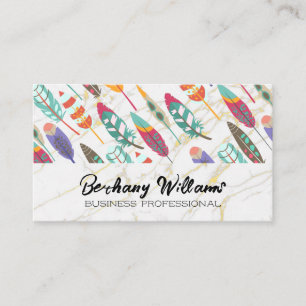 Cartão De Visita Penas Mármore de folha de ouro