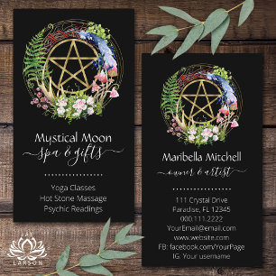 Cartão De Visita Pentáculo Coroa Floral Natureza Boho Preto