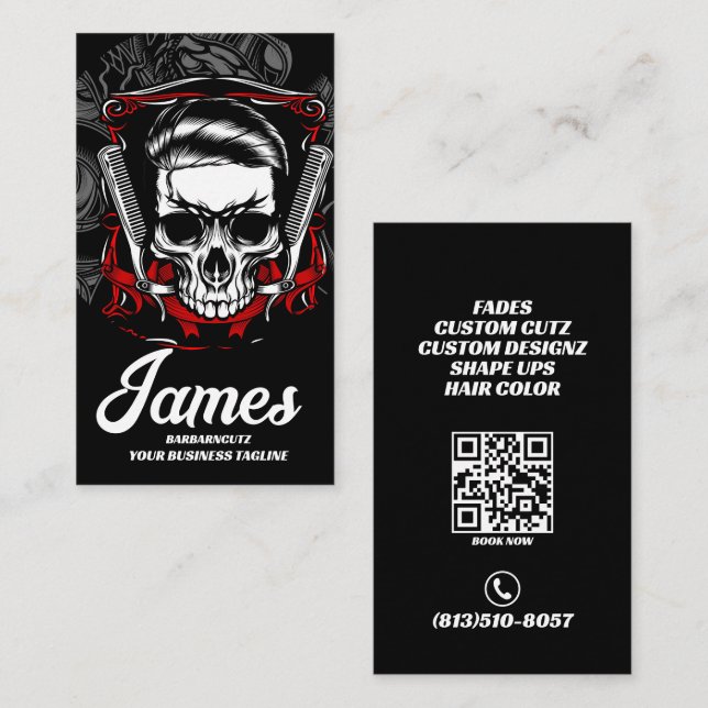 Cartão De Visita Pente de Caveira para Cabelo Profissional de Barbe (Frente/Verso)