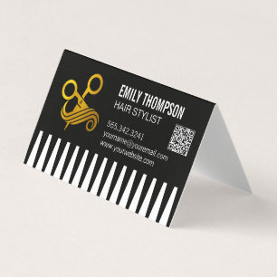 Cartão De Visita Pente de Ouro Cabeleireiro Código QR
