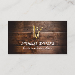 Cartão De Visita Pente e tesouras Dourados licenciados do couro do