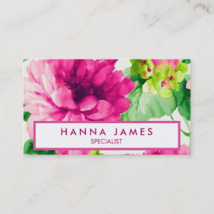 Cartão De Visita Peonias Vintage Pink Watercolor Personalizadas