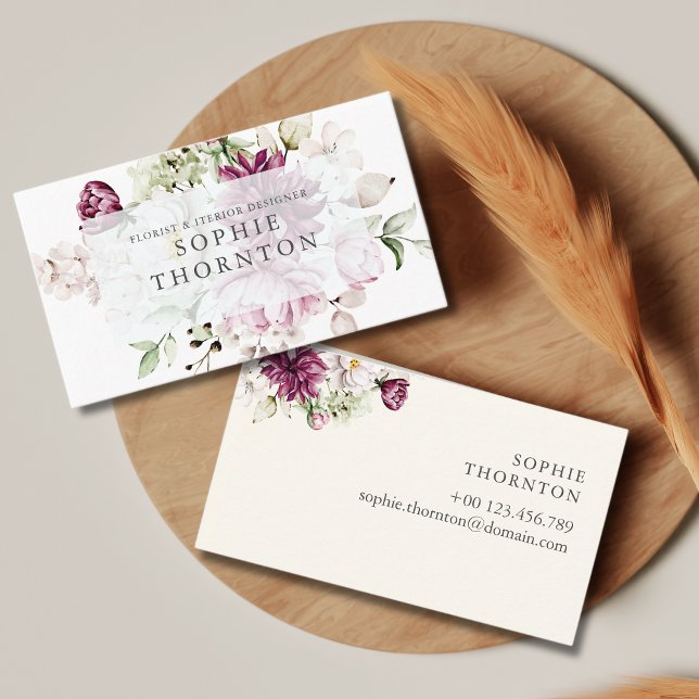 Cartão De Visita Peonies elegante (Criador carregado)