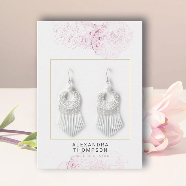 Cartão De Visita Peonies Enquadra Moderna Desenho Floral Exibição d (floral earrings jewelry display card peonies frame art sketch modern minimalist classy template)