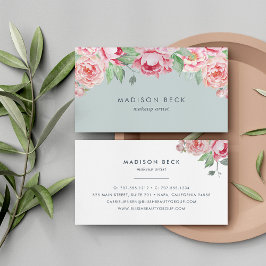 Cartão De Visita Peony Blush and Sage Watercolor