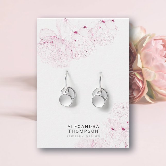 Cartão De Visita Peony Elegant Modern Floral Sketch Jewelry Display (floral earrings jewelry display card pink peony art sketch modern minimalist elegant professional)