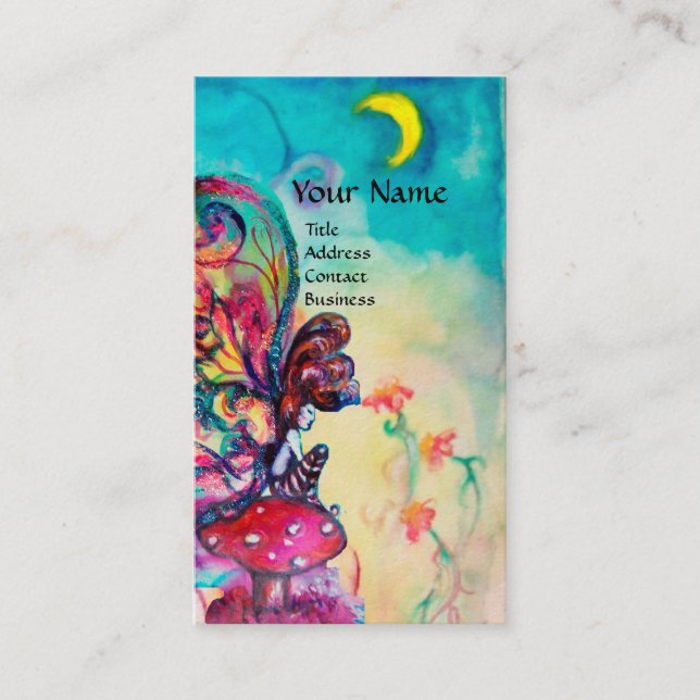 Cartão De Visita Pequeno Elfo de Cogumelos na Noite, Fantasia (Frente)