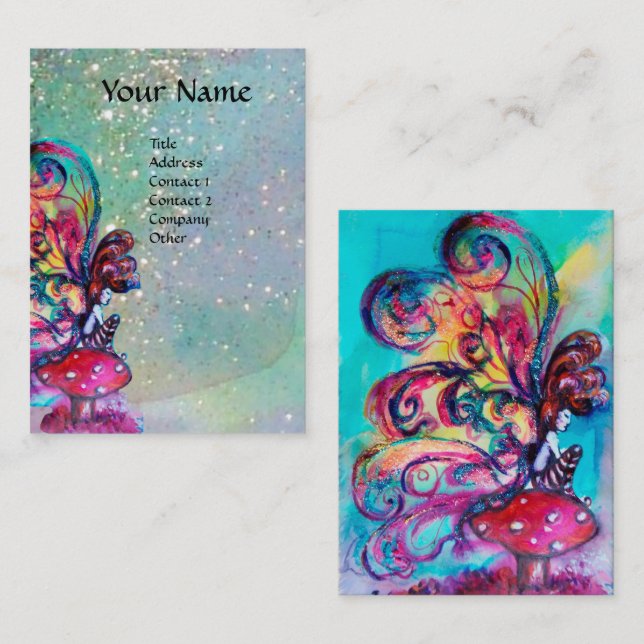 Cartão De Visita Pequeno Elfo dos Cogumelos, Teal (Frente/Verso)