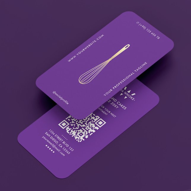 Cartão De Visita Pequeno padeiro roxo púrpura Chef de Whisk (Minimal Royal Purple Baker Caterer Chef Whisk Business Card
☆★
☆★
☆★
☆★
☆★
4.8 out of 5 stars rating)