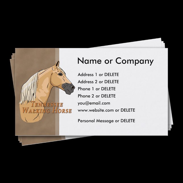 Cartão De Visita Perfil do Tennessee Walking Horse Palomino (Personalize this template. Select your choice of corner style and paper type.)