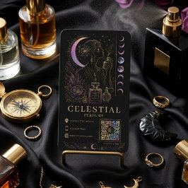 Cartão De Visita Perfume Celestial Luxo Preto Dourado QR