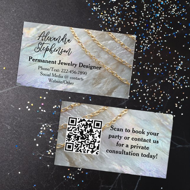 Cartão De Visita Permanent Jewelry Designer Consultant (permanent jewelry designer business cards with custom qr code)