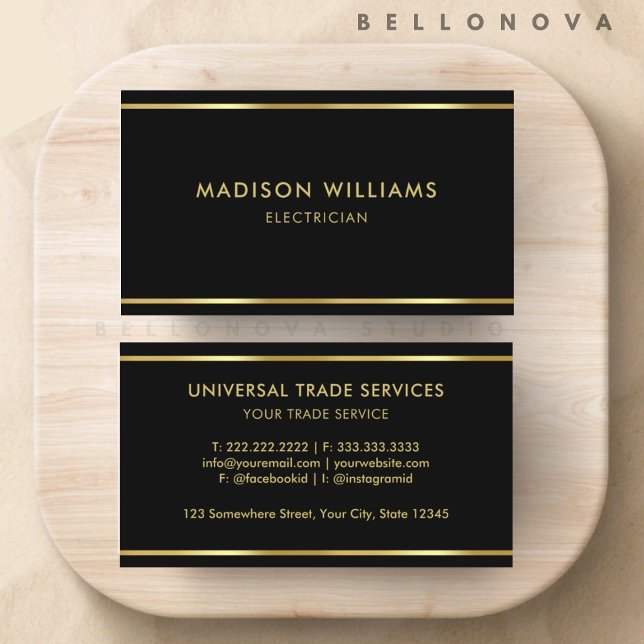 Cartão De Visita Personal (Custom Black and Gold Premium Professional Business Card)