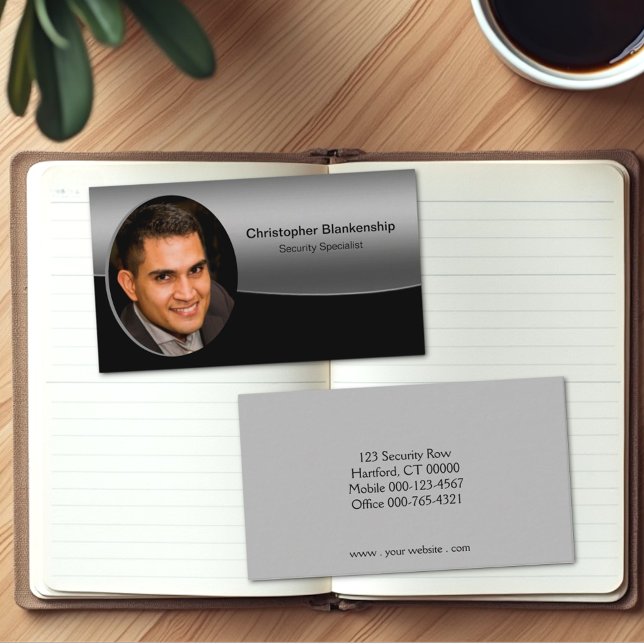 Cartão De Visita Personalização de Fotografia em Preto e Cinza (Custom photo business card template front and back)
