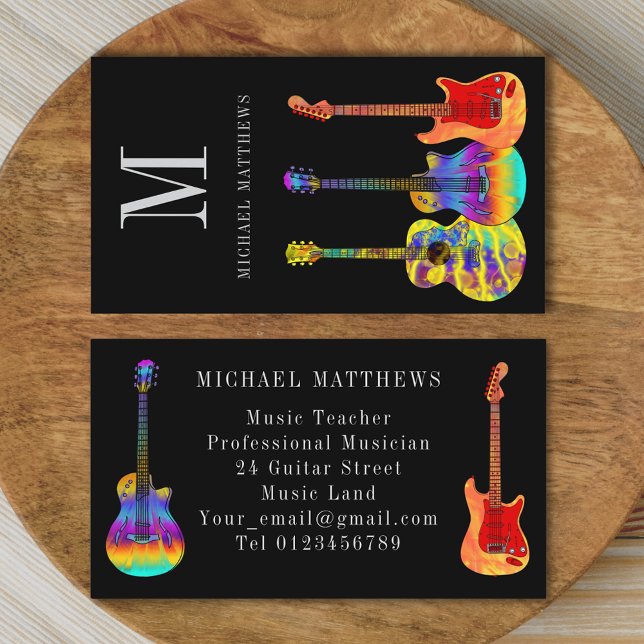 Cartão De Visita Personalização de Músicos de Professores de Violão (Stylish guitar music teacher musician custom custom business card)