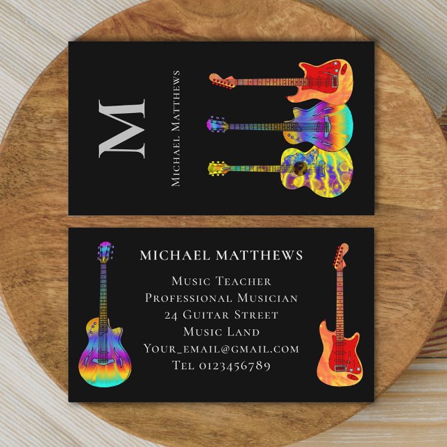 Cartão De Visita Personalização de Músicos de Professores de Violão (Stylish guitar teacher musician custom business card)