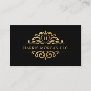 Cartão De Visita Personalizado Black E Dourado Real Monograma Profi