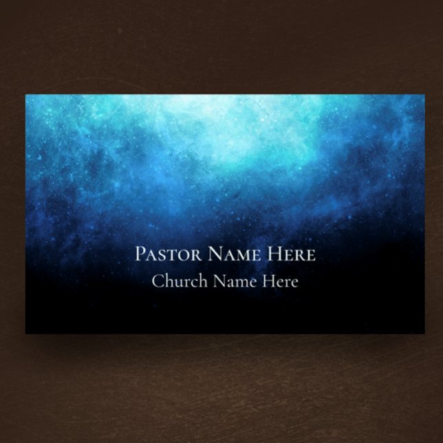 Cartão De Visita Personalizado da Igreja Cristã de Texto Personaliz (Personalize this modern cool business card. Blue nebula on black custom business card.)