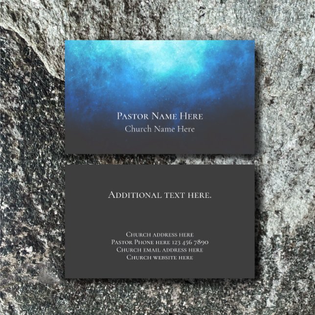 Cartão De Visita Personalizado da Igreja Cristã de Texto Personaliz (Customize this business card template for a unique modern blue nebula contact card. Church pastor.)
