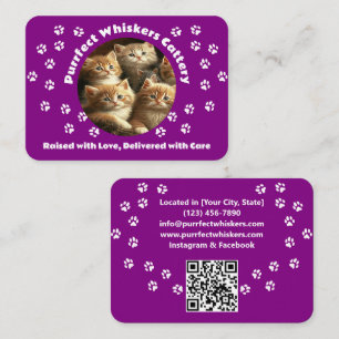 Cartão de Visita Personalizado de Gatinho – Roxo c