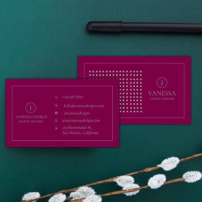 Cartão De Visita Personalizado de Monograma Vermelho Moderno Cinto  (Elegant Cute Red Modern Monogram Custom Business Card)