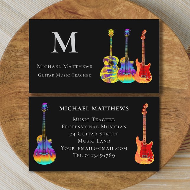 Cartão De Visita Personalizado de Professora de Música de Violão Mo (Stylish Guitar teacher custom business card)
