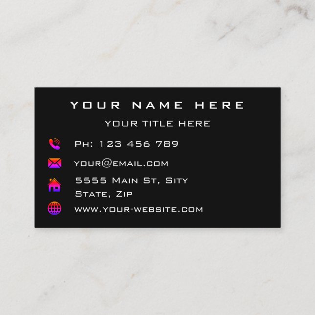 Cartão de visita personalizado Informações e cores (Frente)