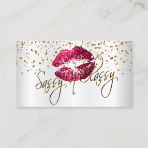 Cartão De Visita Personalizado - Ouro Confetti e Lábios Rosa Quent