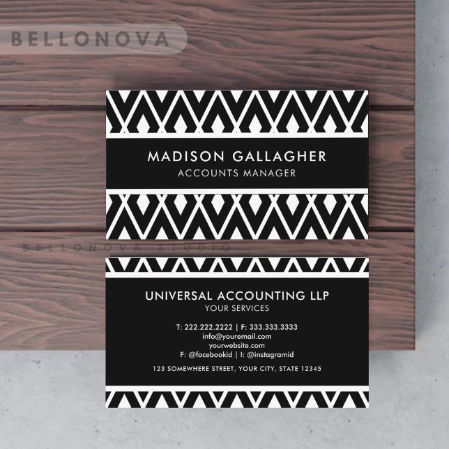 Cartão De Visita Personalizado, preto e branco, Geométrico Professi (Custom Black And White Geometric Professional Business Card)