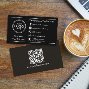 Cartão de Visita Personalizado Preto Moderno com F