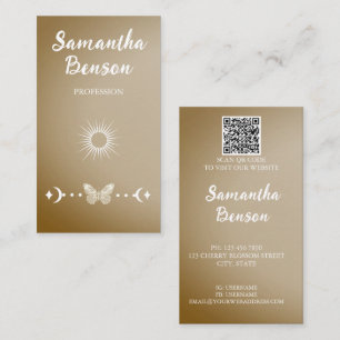 Cartão De Visita Personalizar borboleta Lua Sun Beige Código QR