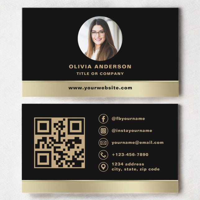 Cartão De Visita Personalizar logotipo Elegante preto Código QR Dou (Criador carregado)