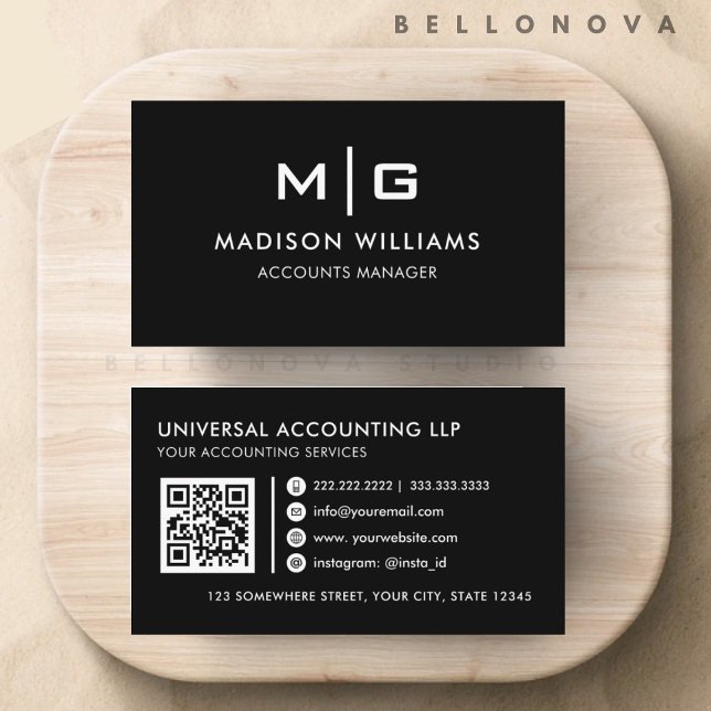 Cartão De Visita Personalizável, preto e branco (Customizable Black and White Professional Business Card)