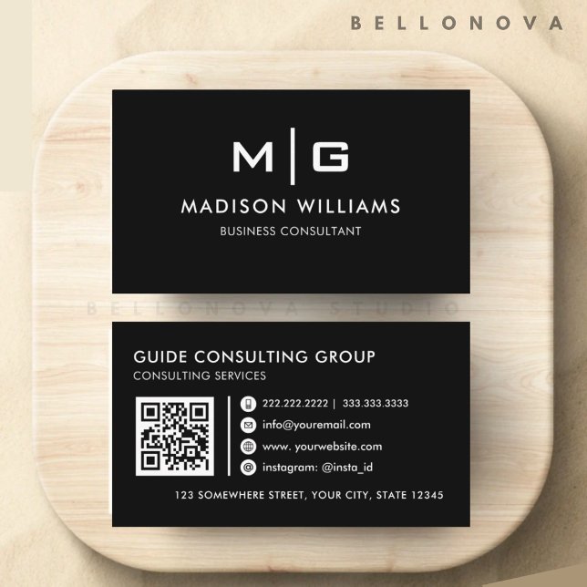 Cartão De Visita Personalizável, preto e branco (Customizable Black and White Professional Business Card)
