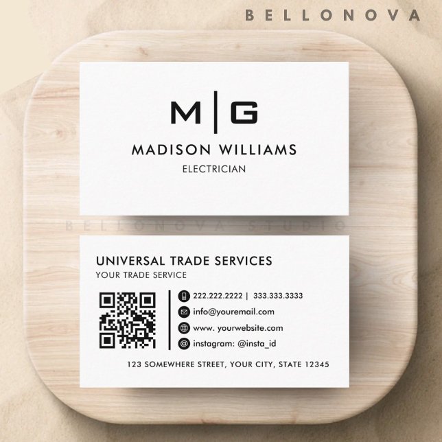 Cartão De Visita Personalizável Preto e Branco  Profissional (Customizable White And Black Professional Business Card)